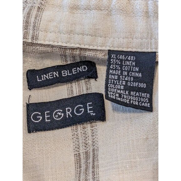 George Shirt Linen Blend Shirt Men Size XL Beige Check Short Sleeve Button Front - Picture 3 of 3
